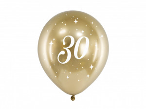 Baloane sidefate aurii aniversari 30 ani, 30 cm, 6 buc / set