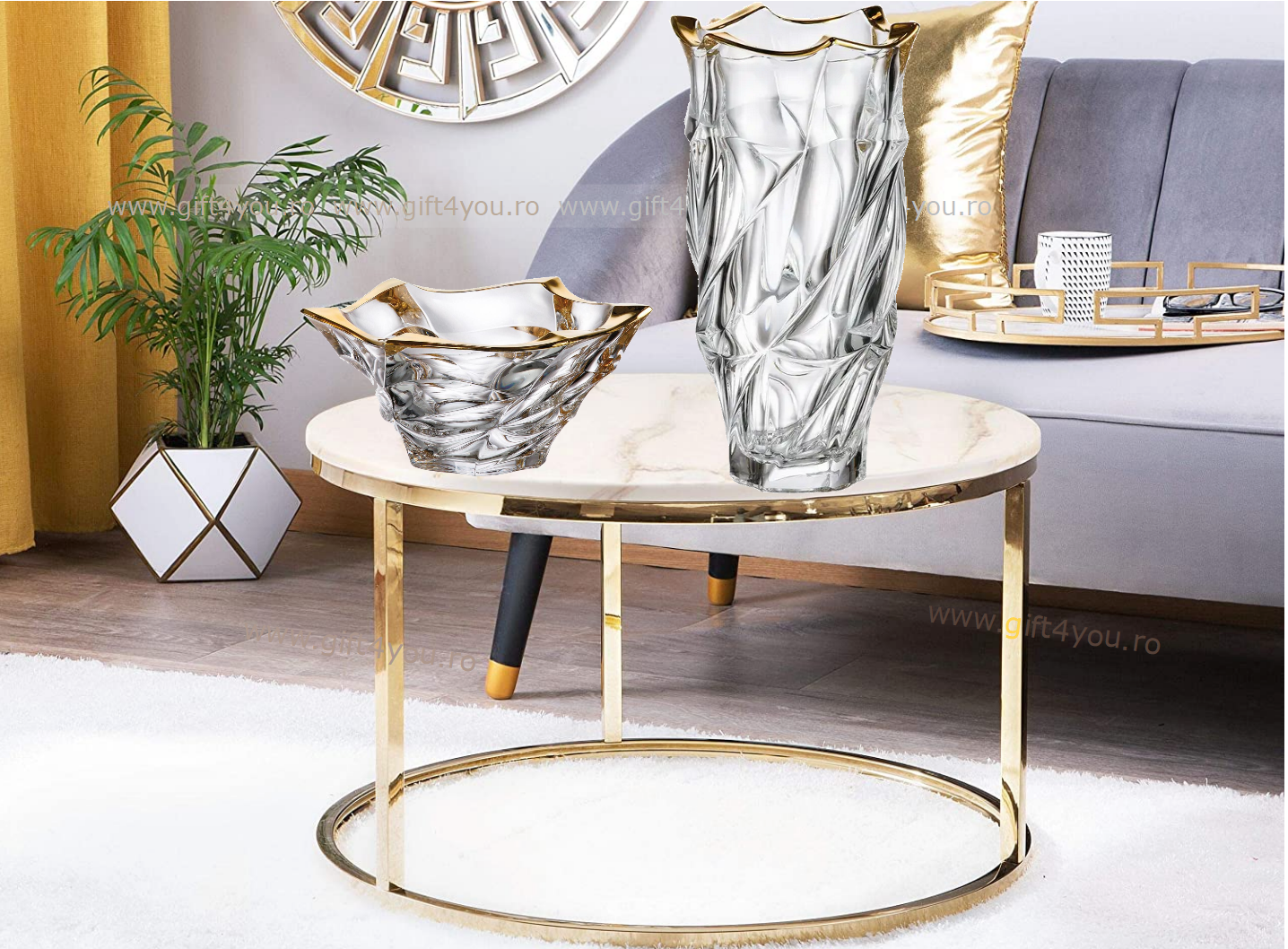 Cadou De Lux Cristal Bohemia - Set Vaza si platou pentru fructe colectia Elisee Aura