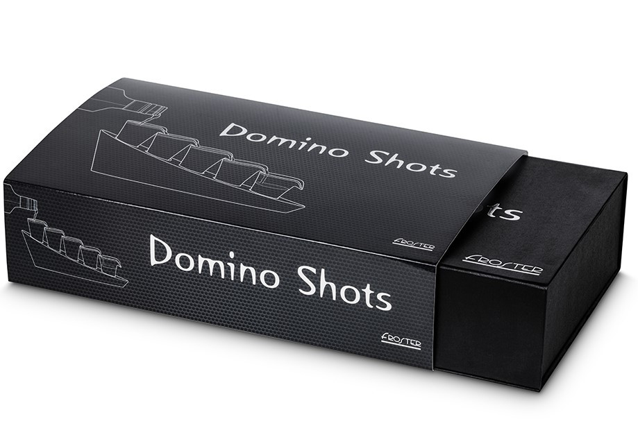 Domino Shots Deluxe - Set de 5 pahare shot pe suport in cascada cu lumini LED