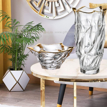 Cadou De Lux Cristal Bohemia - Set Vaza si platou pentru fructe colectia Elisee Aura