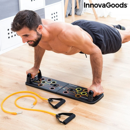 Aparat fitness placa pentru flotari cu benzi elastice de rezistenta si ghid exercitii