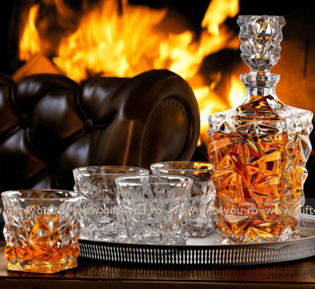 Cristal Bohemia - Set 7 piese Decantor de whisky + 6 pahare Diamond Ice