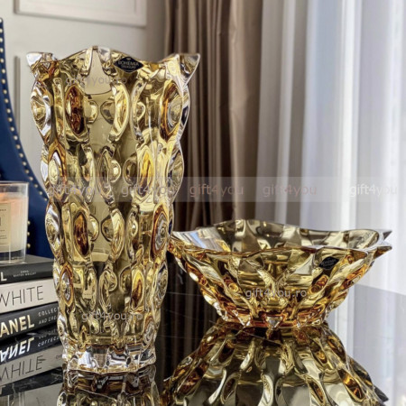 Cadou De Lux Cristal Bohemia - Set Vaza si platou pentru fructe colectia Zefir chihlimbar