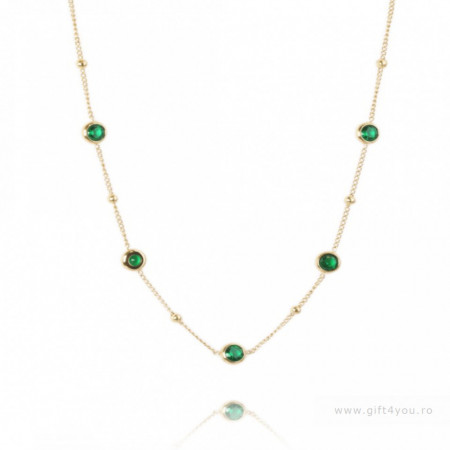 Colier placat cu aur de 14K - model lantisor fin cu piatra verde x 5