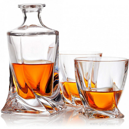 Cristal Bohemia - Set 7 piese Decantor de whisky + 6 pahare Twister