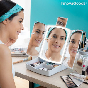 Oglinda pliabila cu organizator machiaje si iluminare LED FlexMirror
