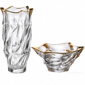 Cadou De Lux Cristal Bohemia - Set Vaza si platou pentru fructe colectia Elisee Aura