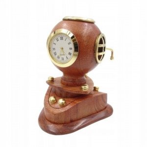 Ceas de birou Casca scafandru retro lemn si alama