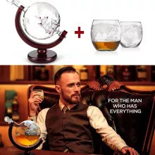 Decantor Glob Pamantesc cu 2 pahare de whisky si pietre pentru racire bauturi