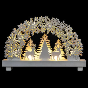 Decor Craciun - Arcada luminoasa de lemn cu brazi si caprioare