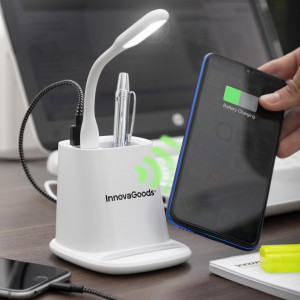 Organizator de birou cu lampa LED si incarcator wireless cu suport DesKING