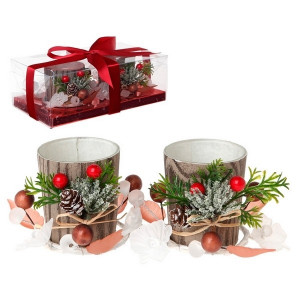 Suport lumanari cu crengute de brad si ilex set 2 buc