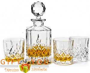 Cristal Bohemia - Set 7 piese Decantor de whisky + 6 pahare, modele taiate manual Gloria