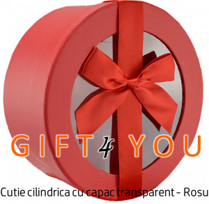 Cutie cadou rotunda cu capac transparent - Rosu
