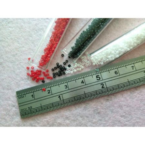 Bratara inox cu margele cusute manual - motiv traditional negru si rosu