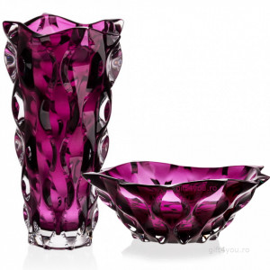 Cadou De Lux Cristal Bohemia - Set Vaza si platou pentru fructe colectia Zefir amethist