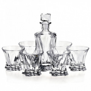 Cristal Bohemia - Set 7 piese Decantor de whisky + 6 pahare Omnia