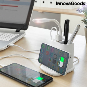 Organizator de birou cu lampa LED si incarcator wireless cu suport DesKING
