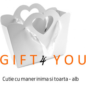 Punga cadou cu maner inima si toarta - alb