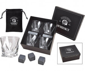 Set Cadou Barbati Whisky Stones - Cuburi de racire din granit, 4 Pahare de whisky
