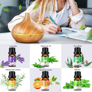 Set complet aromaterapie: Difuzor aroma ultrasonic lemn + 6 Sticlute aroma