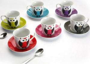 Set de cafea 6 bufnite colorate