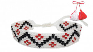 Bratara din margele tesute manual - motiv traditional zig zag rosu si negru