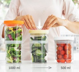 Set 3 recipiente cu inaltime reglabila si inchidere ermetica pentru alimente InnovaGoods
