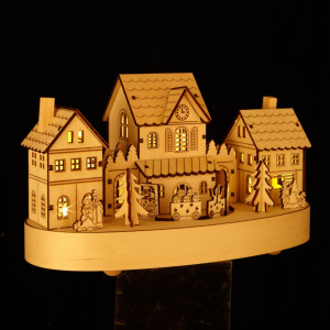 Decor Craciun - Cutie muzicala de lemn cu muzica lumini si miscare Christmas Town