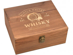 Set Cadou Whisky Stones - Cuburi de racire din granit, Pahar de whisky in cutie lemn de pin