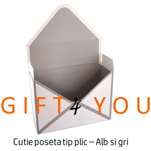 Cutie poseta tip plic - Alb cu gri