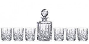 Cristal Bohemia - Set 7 piese Decantor de whisky + 6 pahare, modele taiate manual Gloria