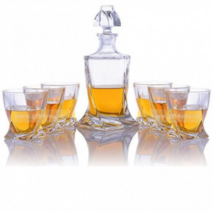 Cristal Bohemia - Set 7 piese Decantor de whisky + 6 pahare Twister