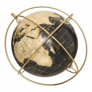 Glob pamantesc cadru metalic cu harta lumii negru si auriu vintage
