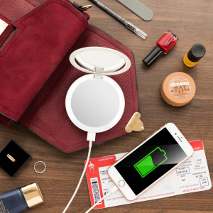 Oglinda cosmetica de buzunar cu LED și Power Bank Mirbat