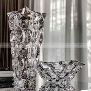 Cadou De Lux Cristal Bohemia - Set Vaza si platou pentru fructe colectia Zefir amethist