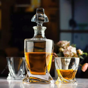 Cristal Bohemia - Set 7 piese Decantor de whisky + 6 pahare Twister