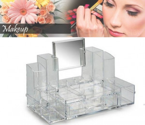 Organizator machiaje si cosmetice cu 13 compartimente si oglinda