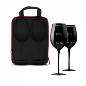Set de Pahare negre pentru vin Who Cares in carcasa Take Away
