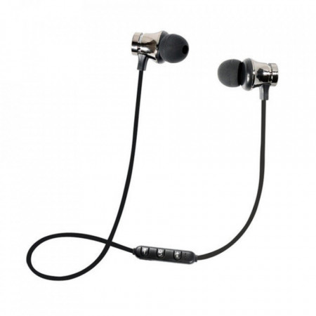 Casti Bluetooth In-Ear Wireless cu magnet pentru telefon mobil sau tableta, microfon si acumulator 5V, incarcare la USB 5V, model sport Envisage RVT-XT11, negru