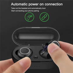 Casti bluetooth TWS-02 Wireless, Microfon, BT 5.0, Control Touch, Dock, Android iOS Windows, Negru,CASTI-TWS02