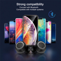 Casti bluetooth TWS-02 Wireless, Microfon, BT 5.0, Control Touch, Dock, Android iOS Windows, Negru,CASTI-TWS02