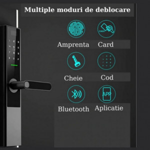 Yală-18cm Încuietoare inteligentă Dittom, Control și monitorizare prin aplicație TTLOCK,, Cititor amprentă, Panou Touch iluminat, Alarmă , Sonerie, NFC, Card magnetic, Parolă