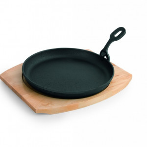Tigaie grill din fonta cu suport din lemn 22cm