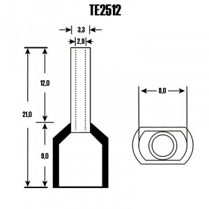 Set 100 bucati pini terminali dubli izolati, E-LOCKS, tip TE2512, ferule 2 x 2,50 mm2, gri