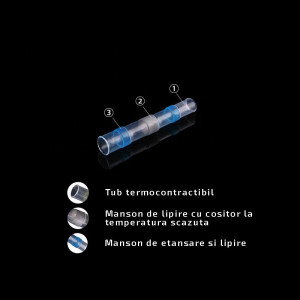 Set 50 bucati Conectori termocontractibili, E-LOCKS, cu lipire si etansare pentru conductori electrici, model ST3B
