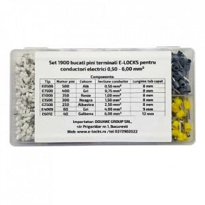 Set 1900 bucati pini terminali E-LOCKS pentru conductori electrici 0,50 - 6,00 mm²