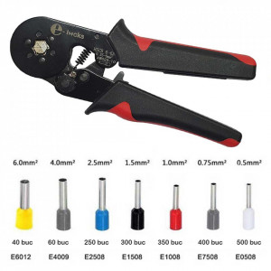 Set cleste pentru sertizare E-LOCKS, model HSC8 6-6A, cu sase falci + 1900 buc terminale conductori