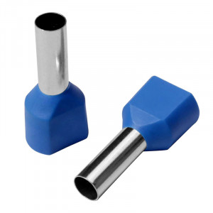 Set 100 bucati pini terminali dubli izolati, E-LOCKS, tip TE7510, ferule 2 x 0,75 mm2, albastri