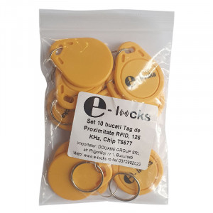 Set 10 bucati Tag de proximitate RFID, E-LOCKS, 125 KHz, chip T5577 rewritable, galben